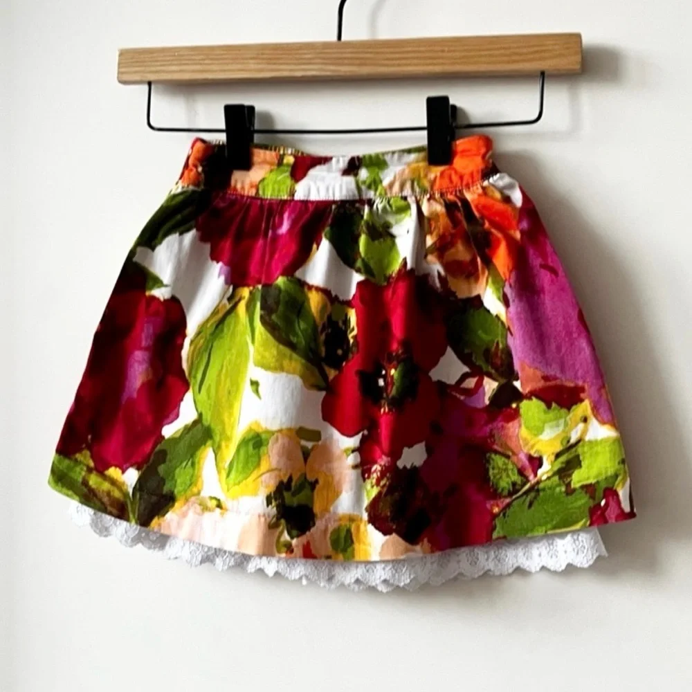 Paper Doll Colorful Floral Girls Skirt with ruffle